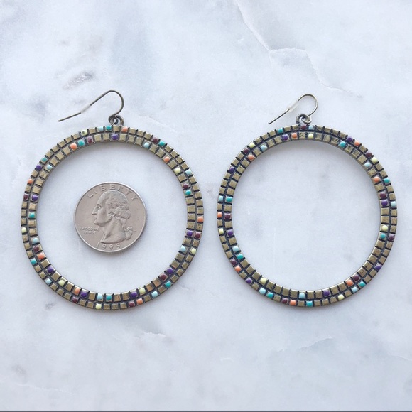 Anthropologie Gold Metal Circle Hoop Earrings - Picture 3 of 6